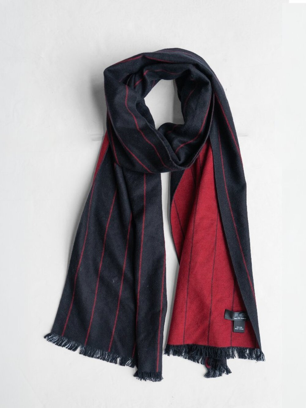 Saks Black Silk Scarf Reversible Silk Flannel Pin Stripe Mid Weight Long Wrap